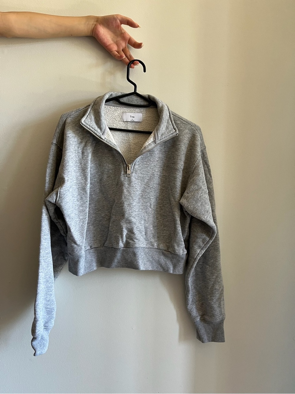 TNA Light Gray Cropped Half-Zip Pullover Sweatshirt